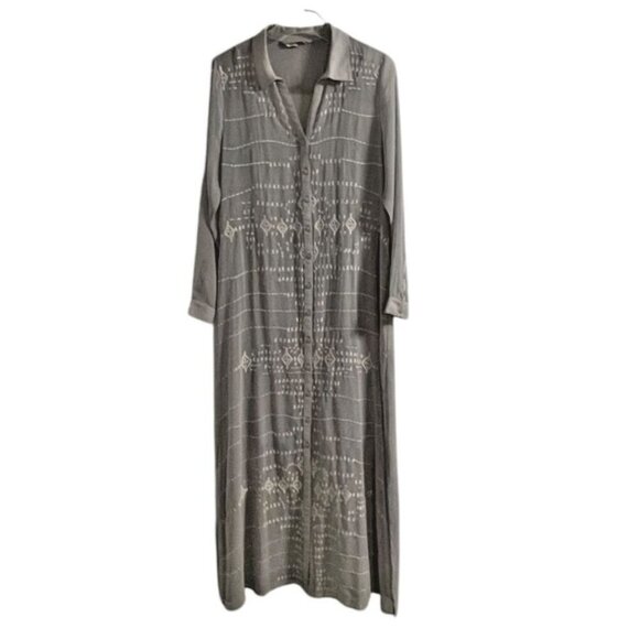 Soft Surroundings Gray Ibiza Georgette Embroidered Shift Dress SIZE-SMALL - Picture 2 of 13